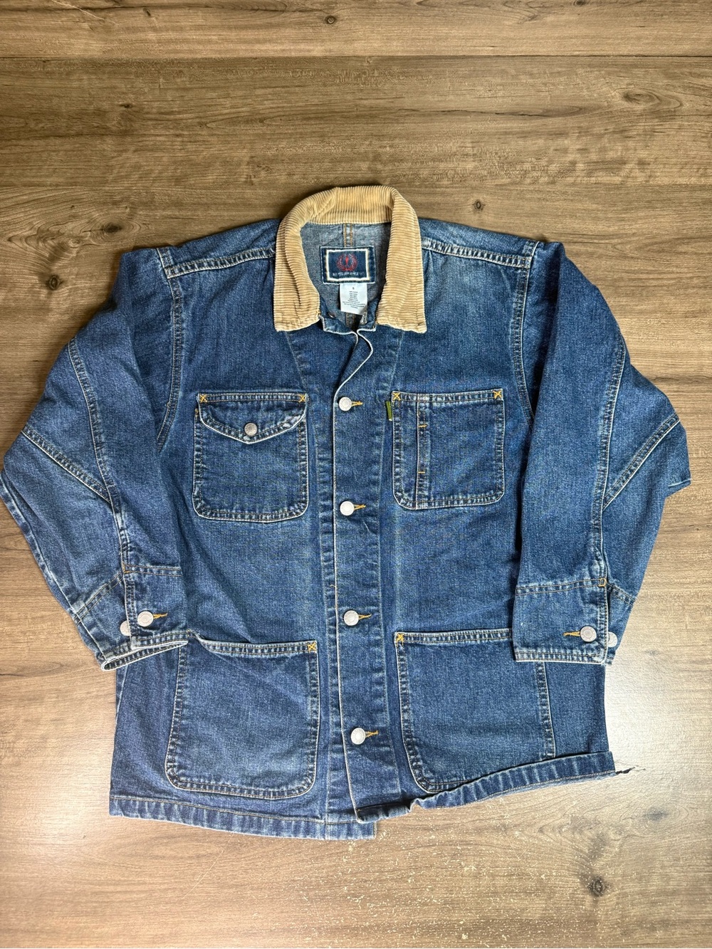 Vintage 90s Esprit Denim Chore Jacket Womens S Made USA Corduroy Collar Workwear
